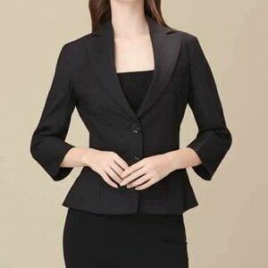 DEE DEE Blazer Black Size Large 2-Button 3/4 Sleeve Collared Tailored